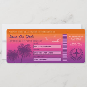 Invitación Sunset Palm Trees Faux Boarding Pass Guardar La Fe