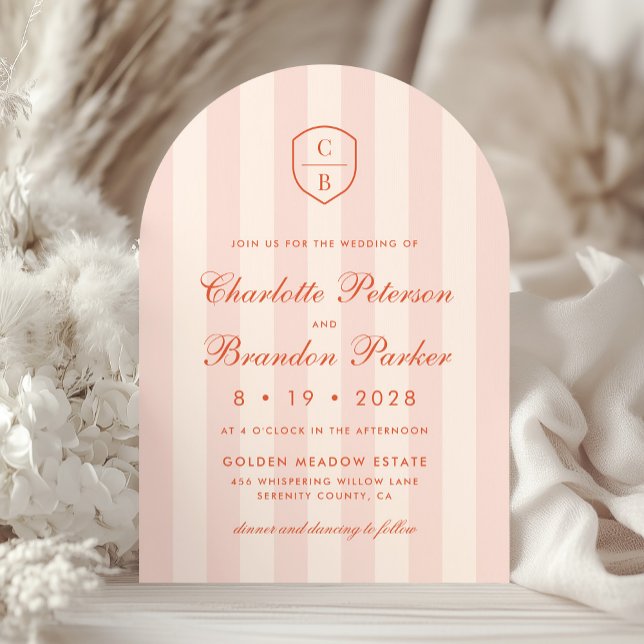 Invitación Sunset Spritz Stripes Monograma Boda Escudo (Subido por el creador)