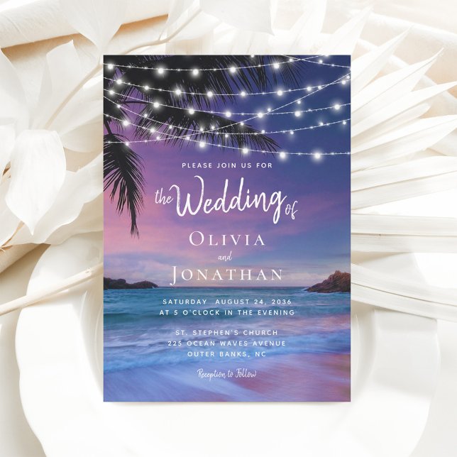 Invitación Sunset String ilumina la boda tropical de playa (Subido por el creador)