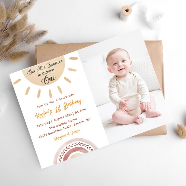 Invitación Sunshine 1º cumpleaños Nuestra pequeña foto de sol (Subido por el creador)