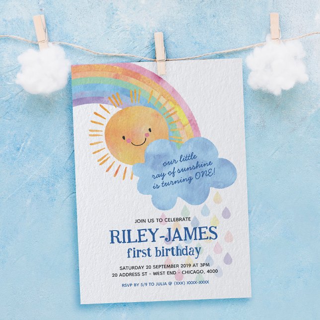 Invitación Sunshine acuático y cumpleaños arcoiris (Celebrate with this rainbow invitation, that's bursting with colors and good vibes!)