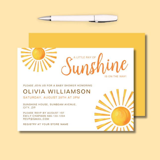 Invitación Sunshine Baby Shower (Little Ray of Sunshine Baby Shower Invitation)
