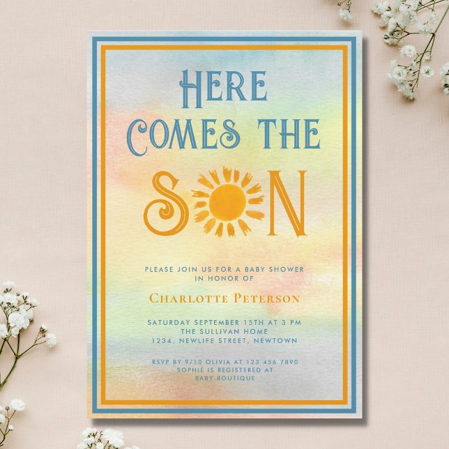 Invitación Sunshine Baby Shower aquí llega el hijo (Subido por el creador)