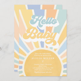 Invitación Sunshine Baby Shower Boho Blue Rainbow Sunshine