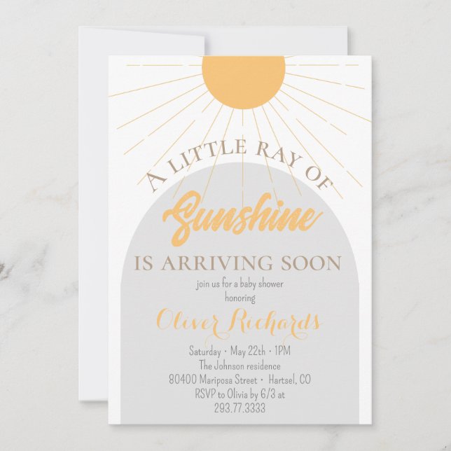 Invitación Sunshine Baby Shower Boho Retro Baby Shower  (Anverso)
