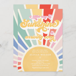 Invitación Sunshine Baby Shower Boho Retro Rainbow Sunshine