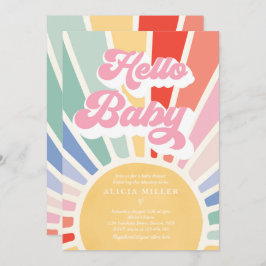 Invitación Sunshine Baby Shower Boho Retro Rainbow Sunshine