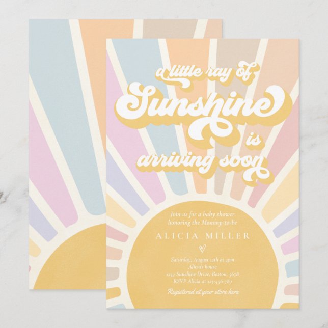 Invitación Sunshine Baby Shower Boho Retro Rosa Sunshine (Anverso / Reverso)
