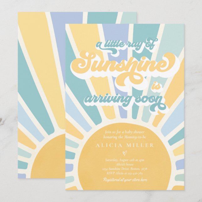 Invitación Sunshine Baby Shower Boho Retro Yellow Sunshine (Anverso / Reverso)