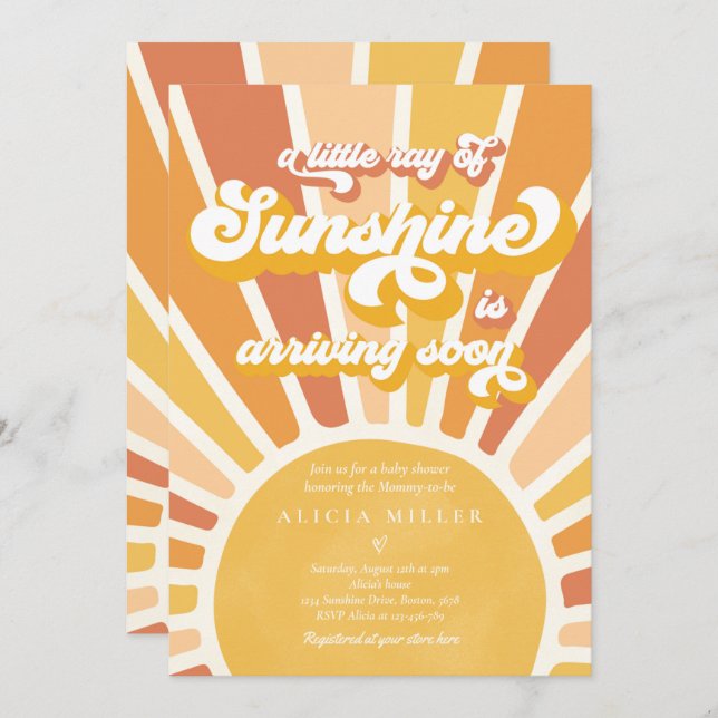 Invitación Sunshine Baby Shower Boho Retro Yellow Sunshine (Anverso / Reverso)