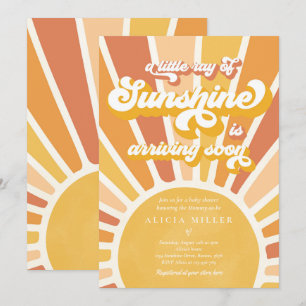Invitación Sunshine Baby Shower Boho Retro Yellow Sunshine