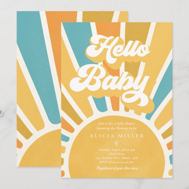 Invitación Sunshine Baby Shower Boho Retro Yellow Sunshine (Anverso / Reverso)