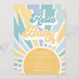 Invitación Sunshine Baby Shower Boho Retro Yellow Sunshine