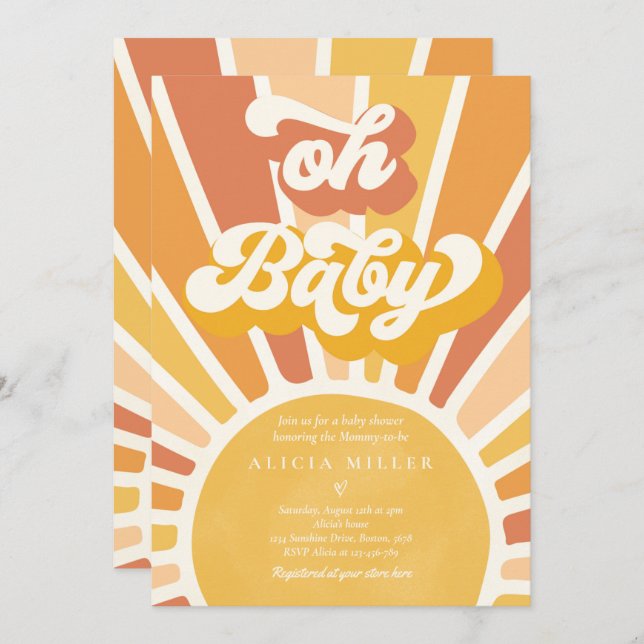 Invitación Sunshine Baby Shower Boho Retro Yellow Sunshine (Anverso / Reverso)