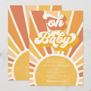 Invitación Sunshine Baby Shower Boho Retro Yellow Sunshine