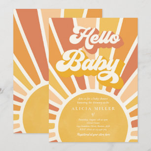 Invitación Sunshine Baby Shower Boho Retro Yellow Sunshine