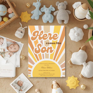Invitación Sunshine Baby Shower Boho Retro Yellow Sunshine
