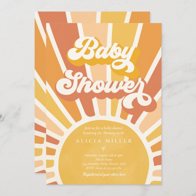 Invitación Sunshine Baby Shower Boho Retro Yellow Sunshine (Anverso / Reverso)