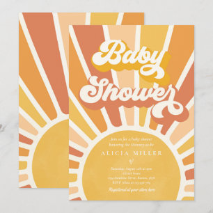 Invitación Sunshine Baby Shower Boho Retro Yellow Sunshine