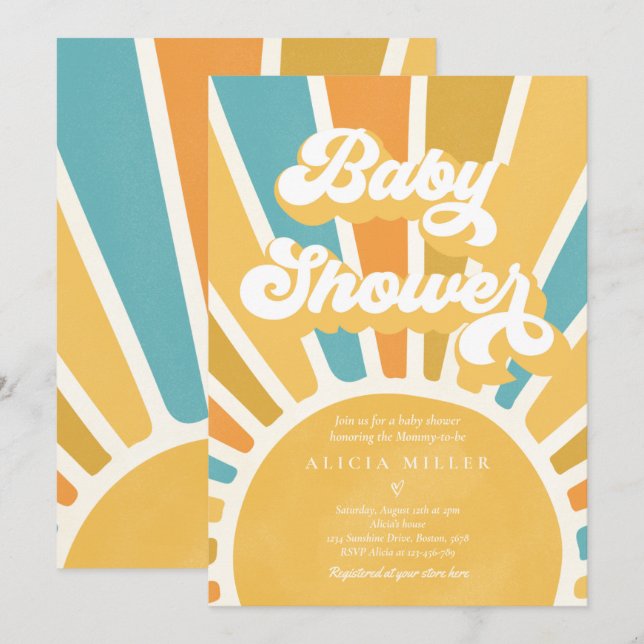 Invitación Sunshine Baby Shower Boho Retro Yellow Sunshine (Anverso / Reverso)
