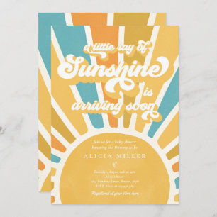 Invitación Sunshine Baby Shower Boho Retro Yellow Sunshine