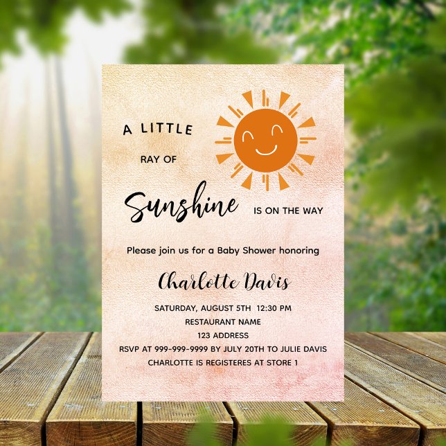 Invitación Sunshine Baby Shower chica rosa lujo solar (Subido por el creador)
