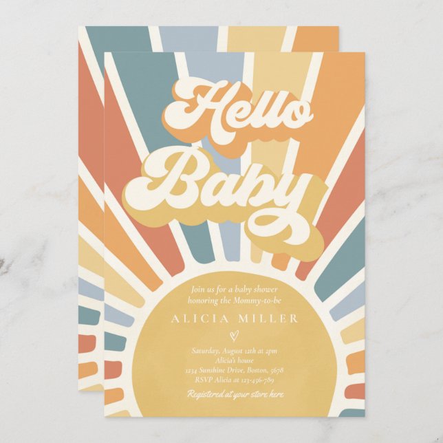 Invitación Sunshine Baby Shower silenciado Boho Retro Sunshin (Anverso / Reverso)