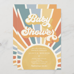 Invitación Sunshine Baby Shower silenciado Boho Retro Sunshin