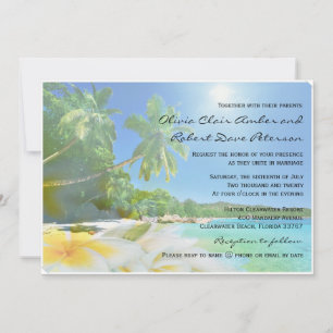 Invitación Sunshine Beach Palm Trees Plumerias Wedding Invita