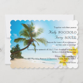 Invitación Sunshine Beach Palm Trees Plumerias Wedding Invite