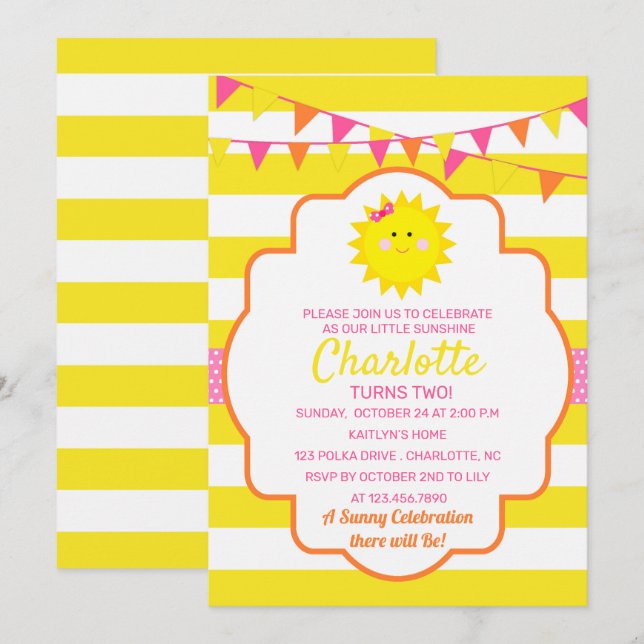 Invitación Sunshine Birthday Party (Anverso / Reverso)