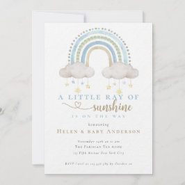 Invitación Sunshine Blue Boho Rainbow Boy Baby Shower