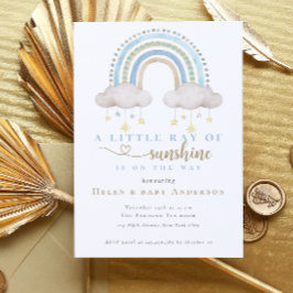 Invitación Sunshine Blue Boho Rainbow Boy Baby Shower