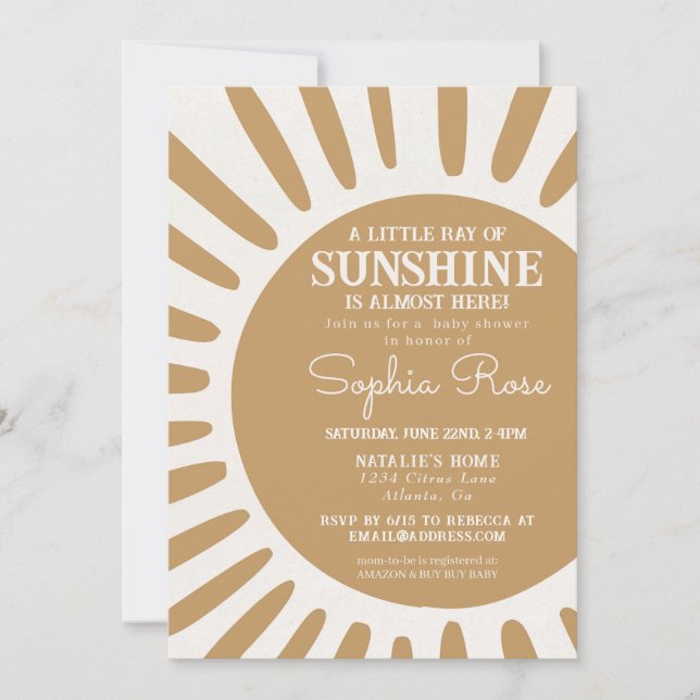 Invitación Sunshine boho baby ducha sun (Anverso)