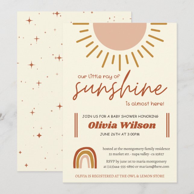 Invitación Sunshine Boho Rainbow Baby Shower (Anverso / Reverso)