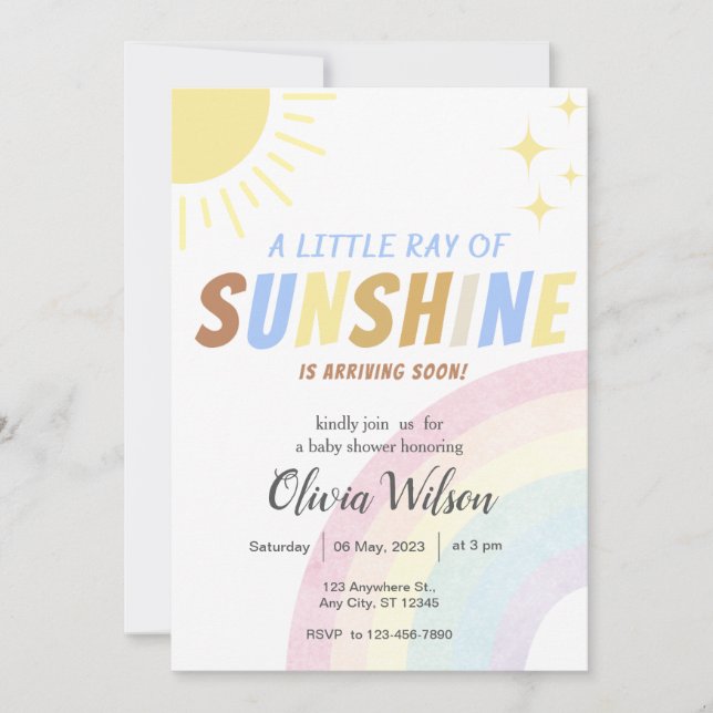 Invitación Sunshine Boho Rainbow Baby Shower (Anverso)