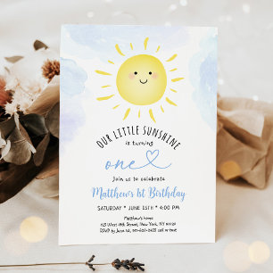 Invitación Sunshine Clouds Blue Boy Primer cumpleaños