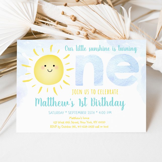 Invitación Sunshine Clouds Boy Blue First Birday (Subido por el creador)