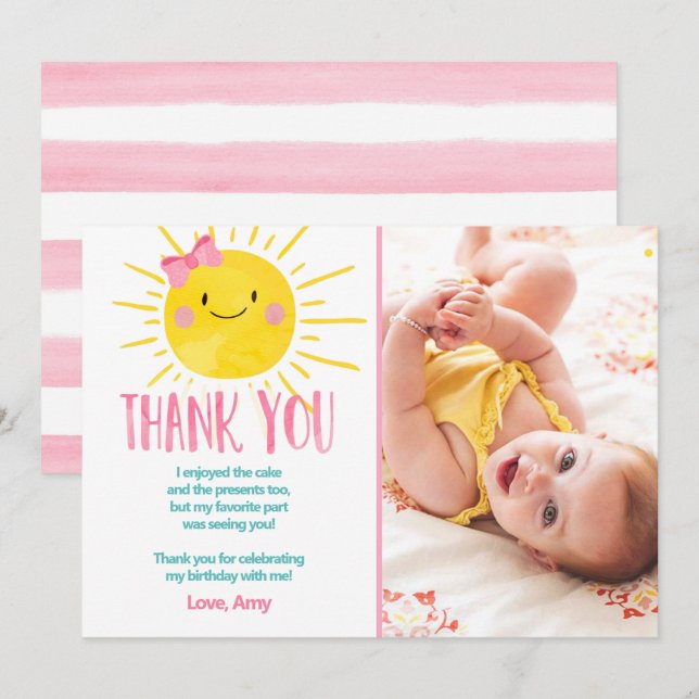 Invitación Sunshine Cumpleaños Chica Gracias verano (Anverso / Reverso)