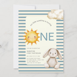 Invitación Sunshine Cute Bunny First Birthday OR code