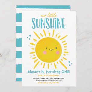 Invitación Sunshine fiesta de cumpleaños Turquoise Little Sun