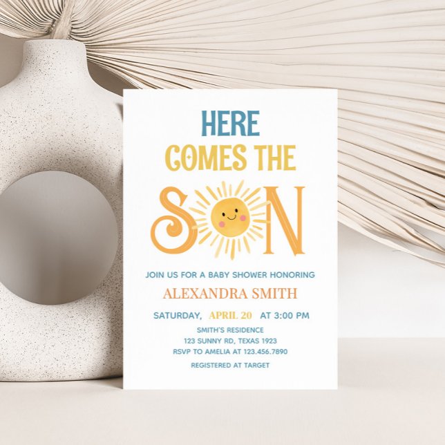 Invitación Sunshine Here come the Son Baby Shower (Here Comes the Son Sunshine Baby Shower Invitation)