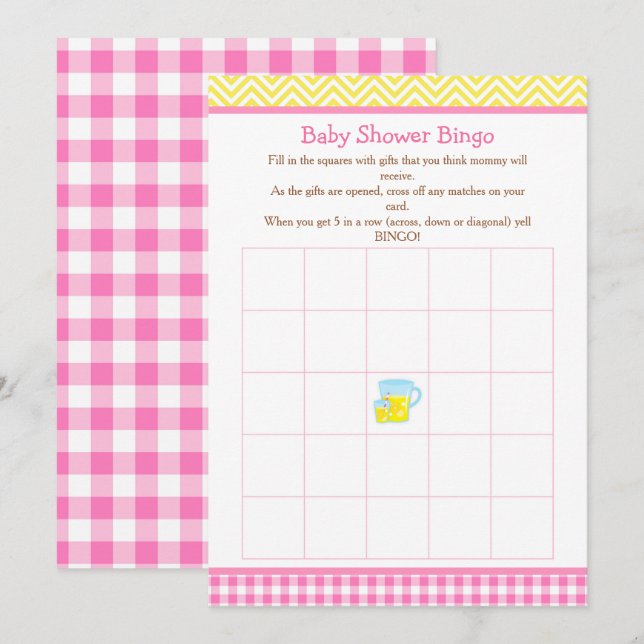 Invitación Sunshine & Lemonade Bingo Rosa & Amarillo (Anverso / Reverso)