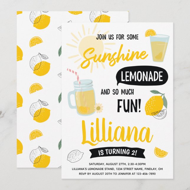 Invitación Sunshine Lemonade y fiesta de cumpleaños divertida (Anverso / Reverso)