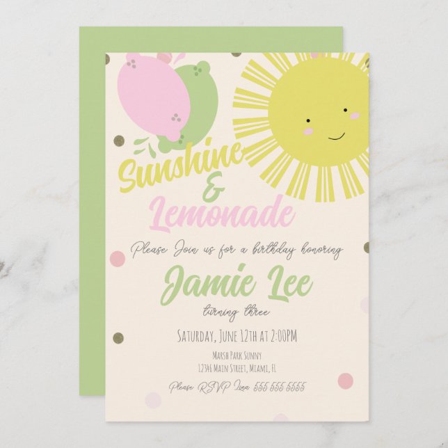 Invitación Sunshine Lime Lemonade Park Cumpleaños (Anverso / Reverso)