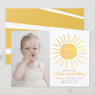 Invitación Sunshine Modern Watercolor Foto Cumpleaños