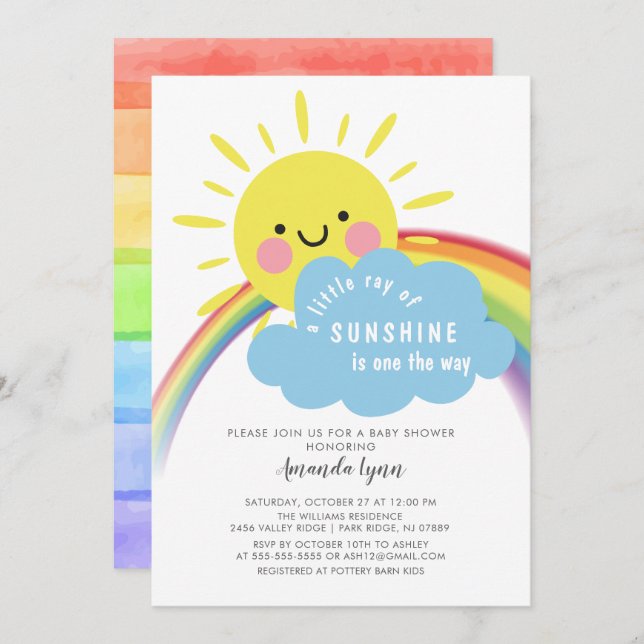Invitación Sunshine On the Way Invitation de Baby Shower (Anverso / Reverso)