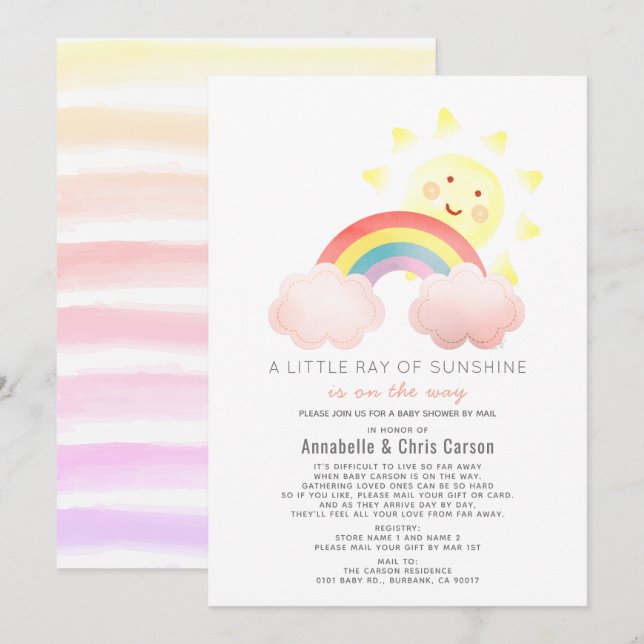 Invitación Sunshine & Rainbow Baby Shower por correo (Anverso / Reverso)