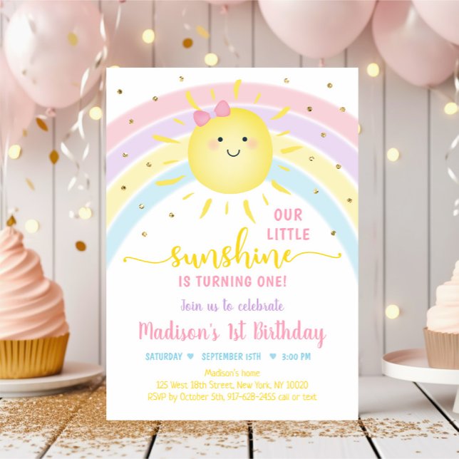 Invitación Sunshine Rainbow Pink Gold Pastel Cumpleaños (Subido por el creador)