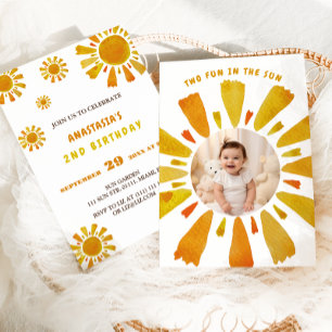Invitación Sunshine segundo cumpleaños dos diversión al sol